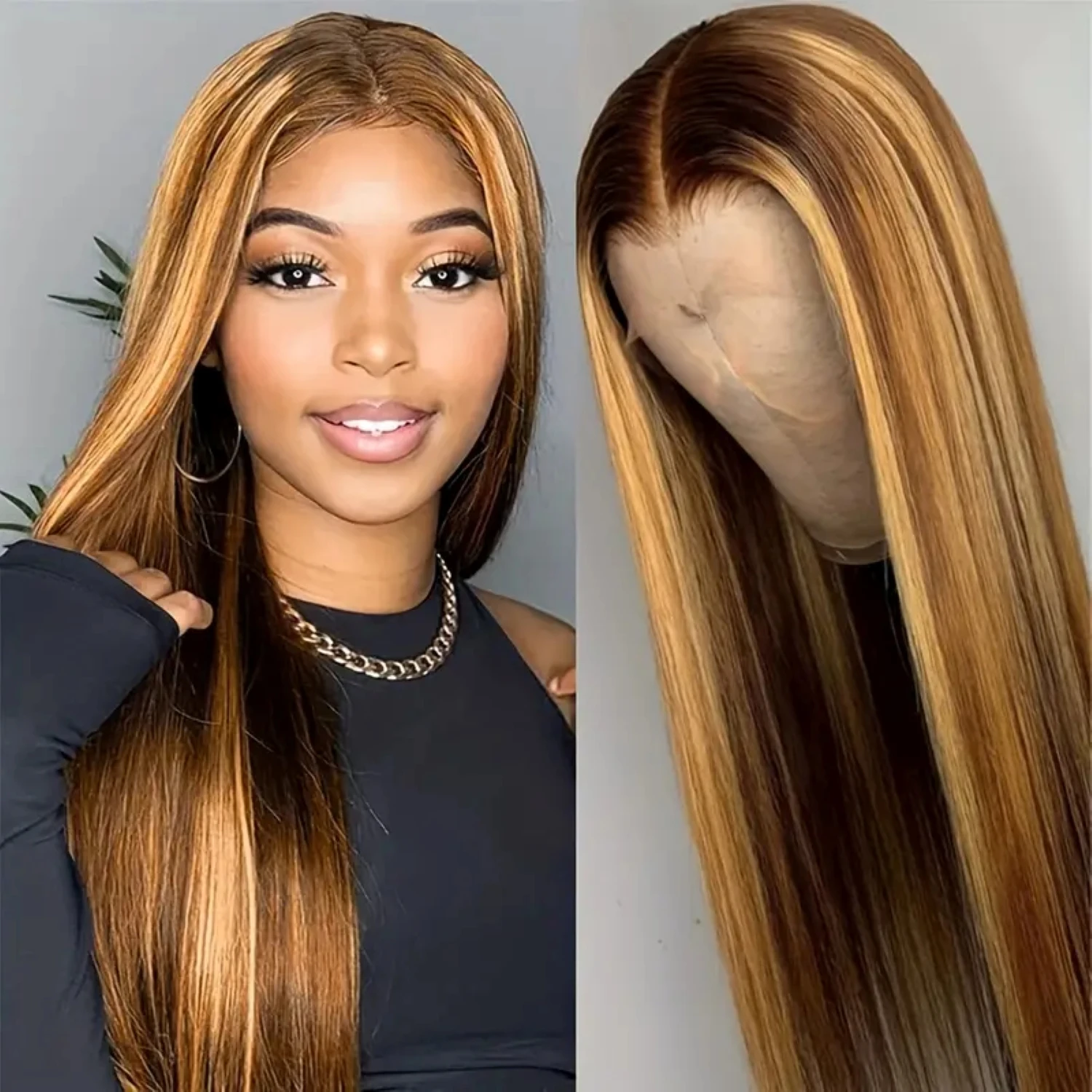 13x4 Highlight Ombre 4/27 Straight Lace Front Wigs Human Hair Honey Blonde 13x6 HD Transparent Lace For Women 180% Pre Plucked