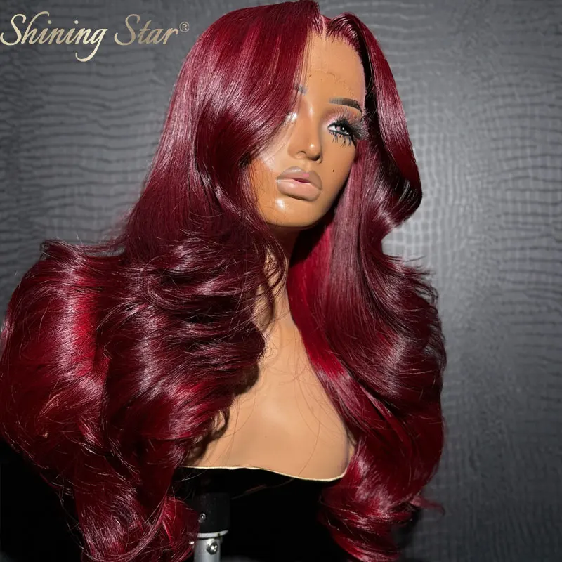 

99J Burgundy 13X6 Hd Human Hair Lace Frontal Wig 13X4 Brazilian Curly Body Wave Red Colored Lace Front Human Hair Wigs 30 32Inch