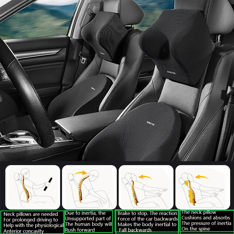 

Car Headrest Memory Foam Neck Pillow And Lumbar Support Back Pad Set Ergonomic Seat Pad For Back Support Cervical Spine