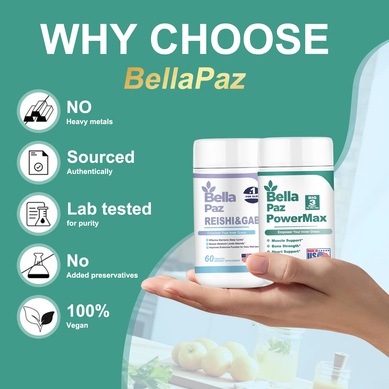 Bellapaz Reishi + Omega Power Duo: 24/7 Wellness para recuperación de energía diurna y nocturna (2 botellas)