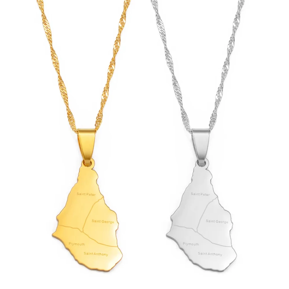 Anniyo 3,1 CM Montserrat isla mapa con ciudades colgante collares para mujeres/niñas joyería de Color dorado # 267221