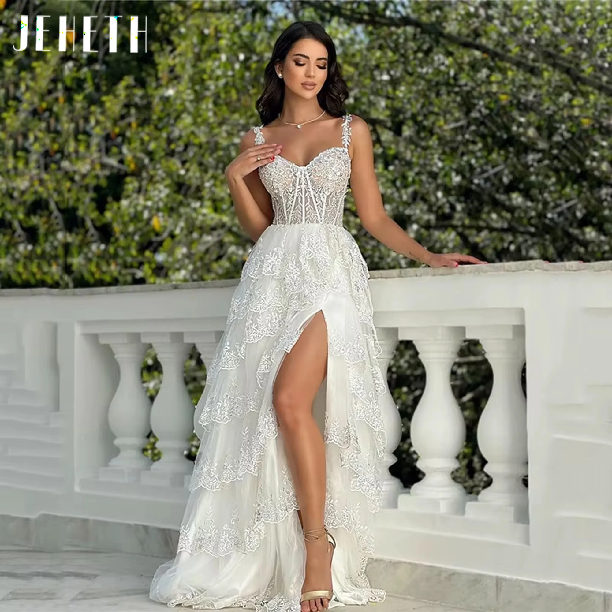 JEHETH Spaghettiträger Pailletten Spitze Brautkleid A-Linie JEHETH Spaghetti-Armband Pailletten Spitze Brautkleid A-Linie Liebling sleveless Brautkleid Seite Split Brautkleid maßgeschneidert 2025