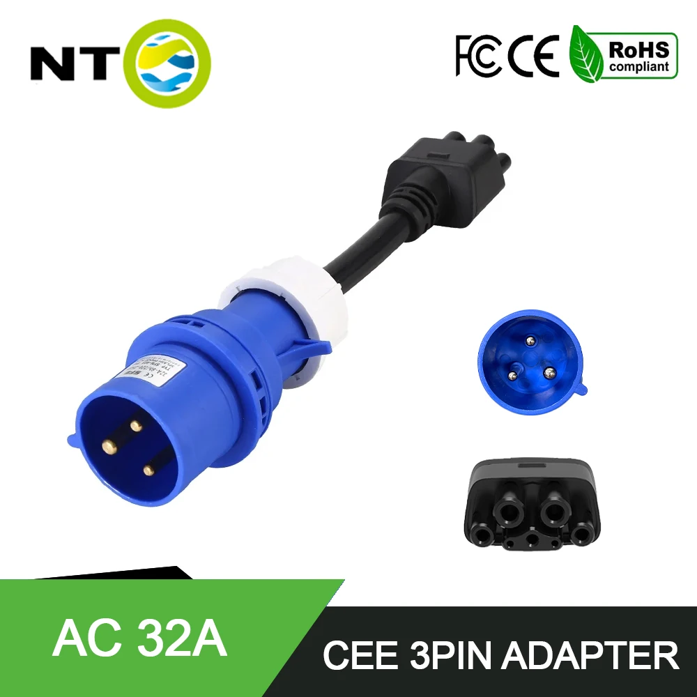 

Адаптер NTO CEE 3-контактный синий, совместимый с Tesla Model S, 3, X, Y Gen 2, удлинитель для зарядного устройства электромобилей, разъем для розетки 240В, 32А