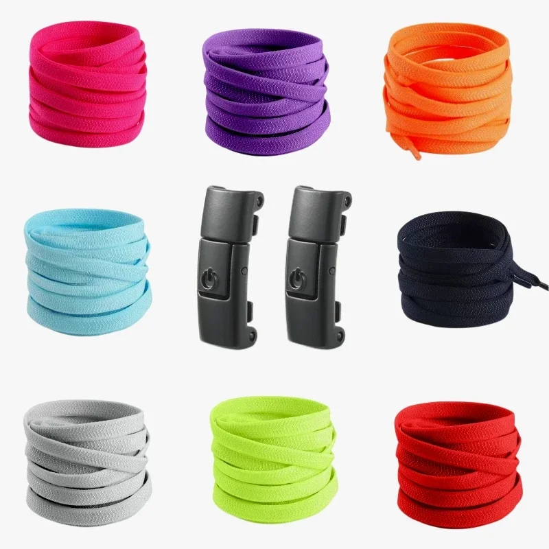 1 paire de lacets à verrouillage sans attaches, 7MM de largeur, lacets élastiques plats, baskets pour femmes, lacets de chaussures sans cravate, accessoires de chaussures