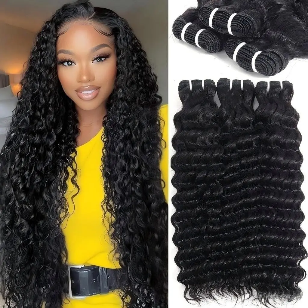 

Deep Wave Human Hair Bundles Wholesale 1/3/4 Pieces Natural Hair Extensions Topper Woman 100% Remy Human Hair Bundles