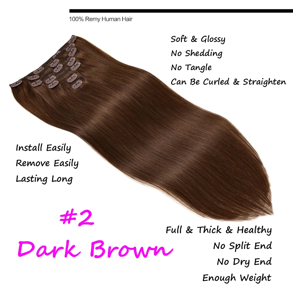 Clip In Hair Extensions Real Human Hair 120g 7Pcs100% Virgin Hair 12A Remy Hair Extensions Soft Silky Dark Brown Hair Extensions