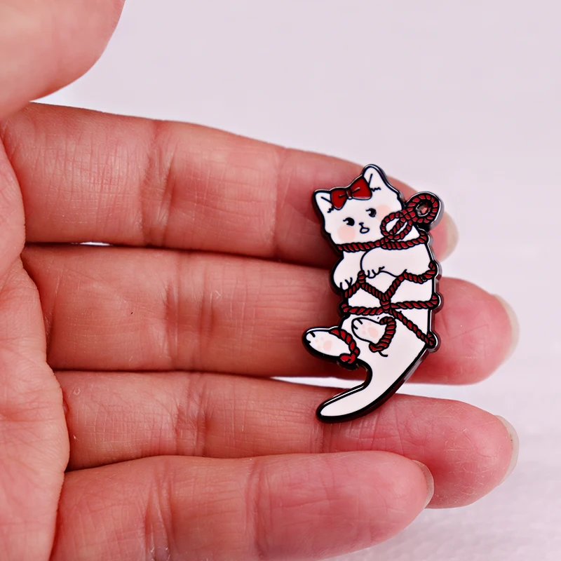 Kawaii Kinky Kitty Enamel Pin BDSM Bondage Shibari Cat Rope Play Badge Brooches Hat Jewelry Valentine's day gift view 4