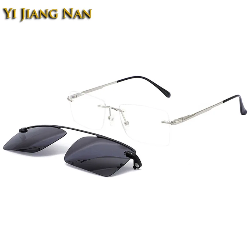 Men Eyewear Rimless Magnetic Sun Protection Clip On Optical Prescription Glasses Frame Spring Hinge Women Eyeglasses Spectacles