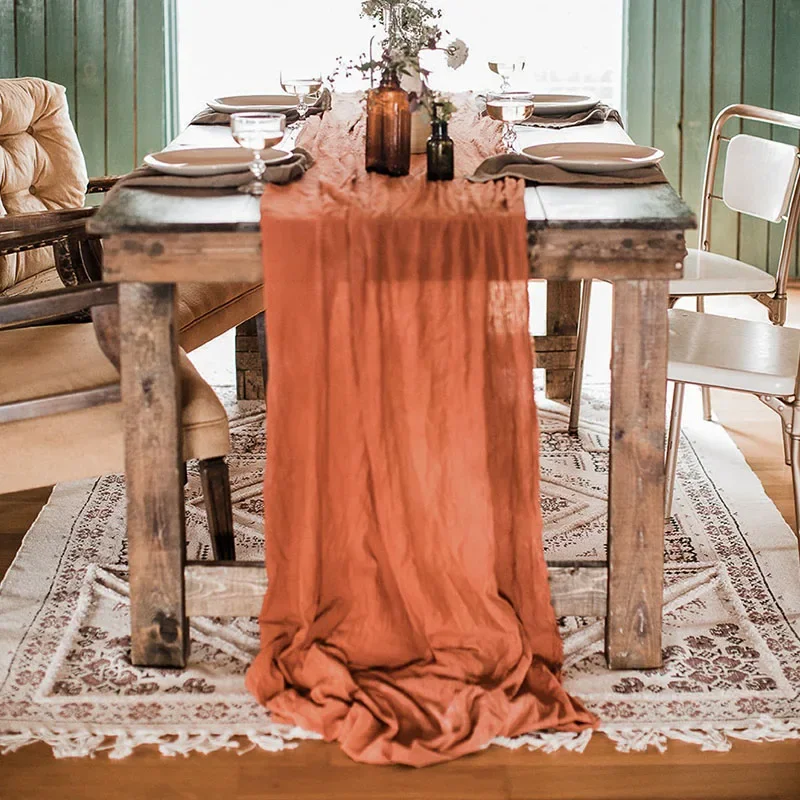 Eettafel roest tafelkleed set bruiloft decoratie katoenen gaas stoffige blauwe servetten handdoeken cadeau kerst tafelloper - afbeelding 2