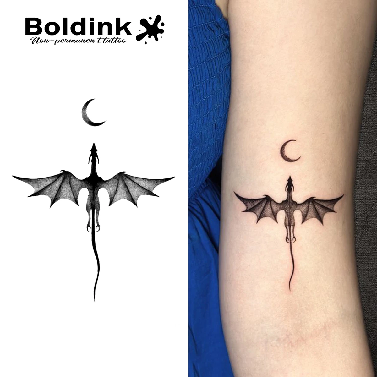 Boldink-Tatouage Temporaire Dragon, Autocollant Semi-continu et Étanche, Dure Jusqu'à 15 Jours, Nouvelle Technologie Magique