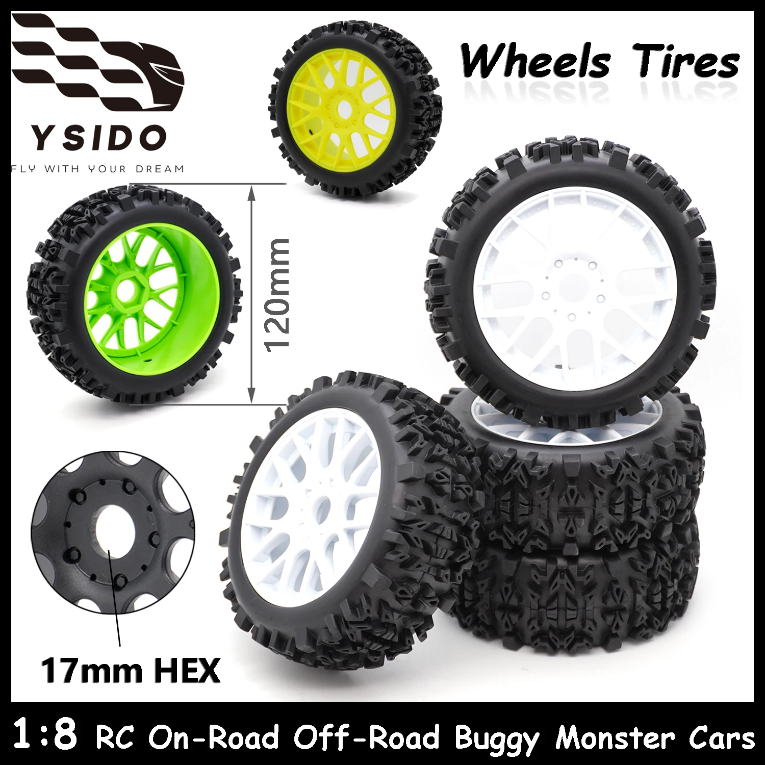 

Резиновые колеса 120 мм, 4 шт., шины 17 мм, шестигранный обод для 1:8 ARRMA Typhon Traxxas Redcat HSP RC, внедорожный багги Monster Cars, шина