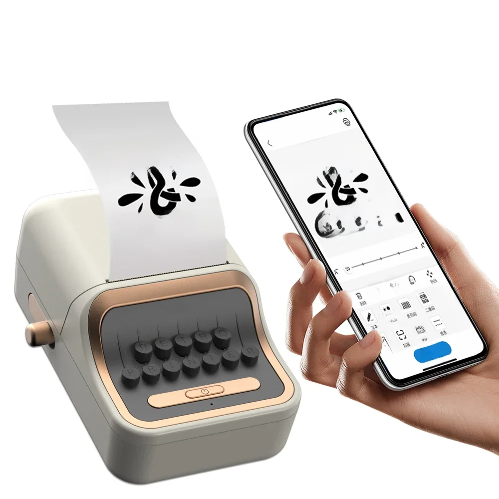 Mini Vintage-look Label Printer Thermal Adhesive for Android iOS Mobile Pocket Sticker Labeling Maker Machine