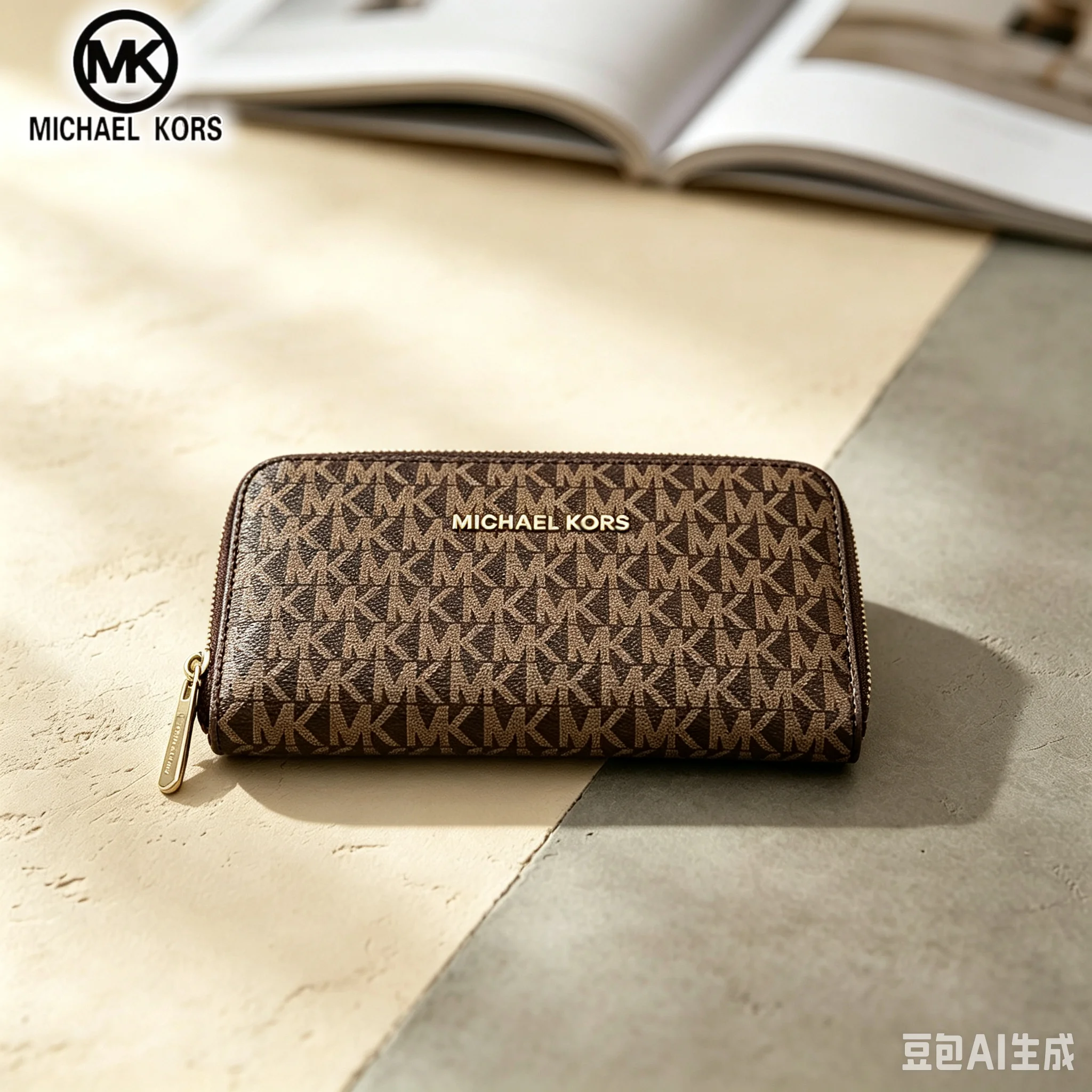 MICHAEL KORS Women's Casual Fashion Long Zipper Wallet MK Classic Letter Flower Wallet Multi functional Wallet Card Bag view 2