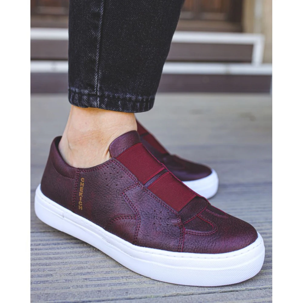 FOH Store Men Women Shoes BURGUNDY Color Non Leather Elastic Band 2023 Spring and Fall Seasons New Fashion Casual Breathable Sneakers Suits Comfortable Solid Sole Office Fashion Wedding Walking Lightweight 033