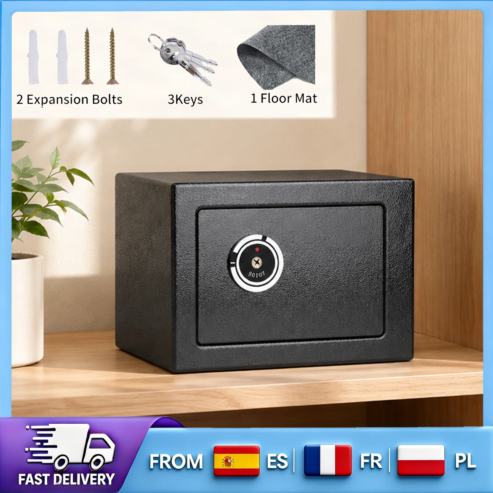 Coffre-fort en acier avec serrure à clé, boîte de rangement sécurisée pour argent, coffre-fort en métal robuste pour pièces de monnaie, billets, documents et objets de valeur, pour la maison et le bureau.