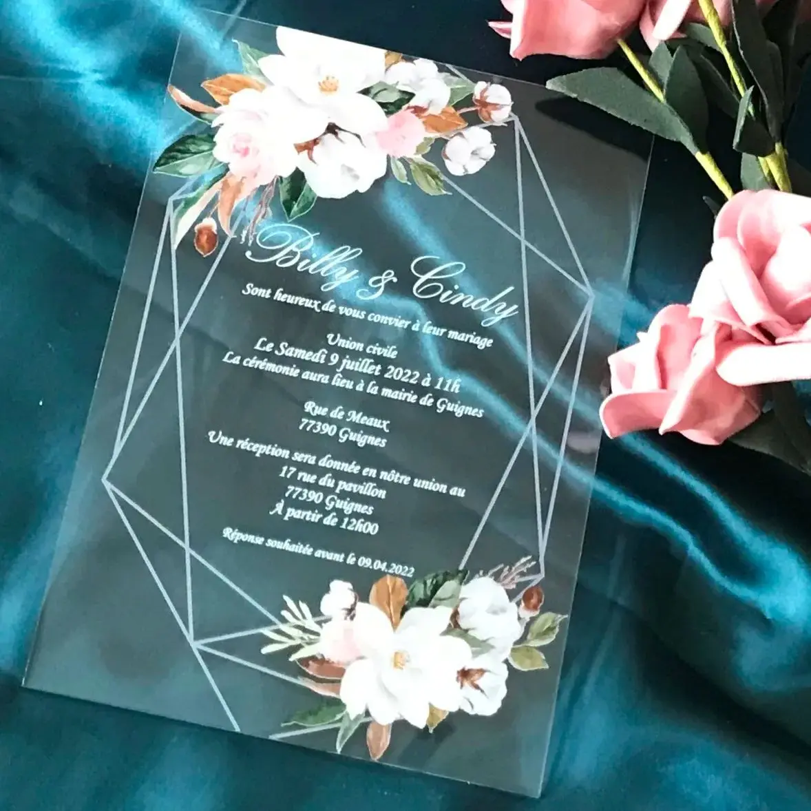 Transparent Acrylic Wedding Invitation, Custom Wedding Menu,Make Your Own Pocket Envelopes with Printing,Pick Design, 10Pcs