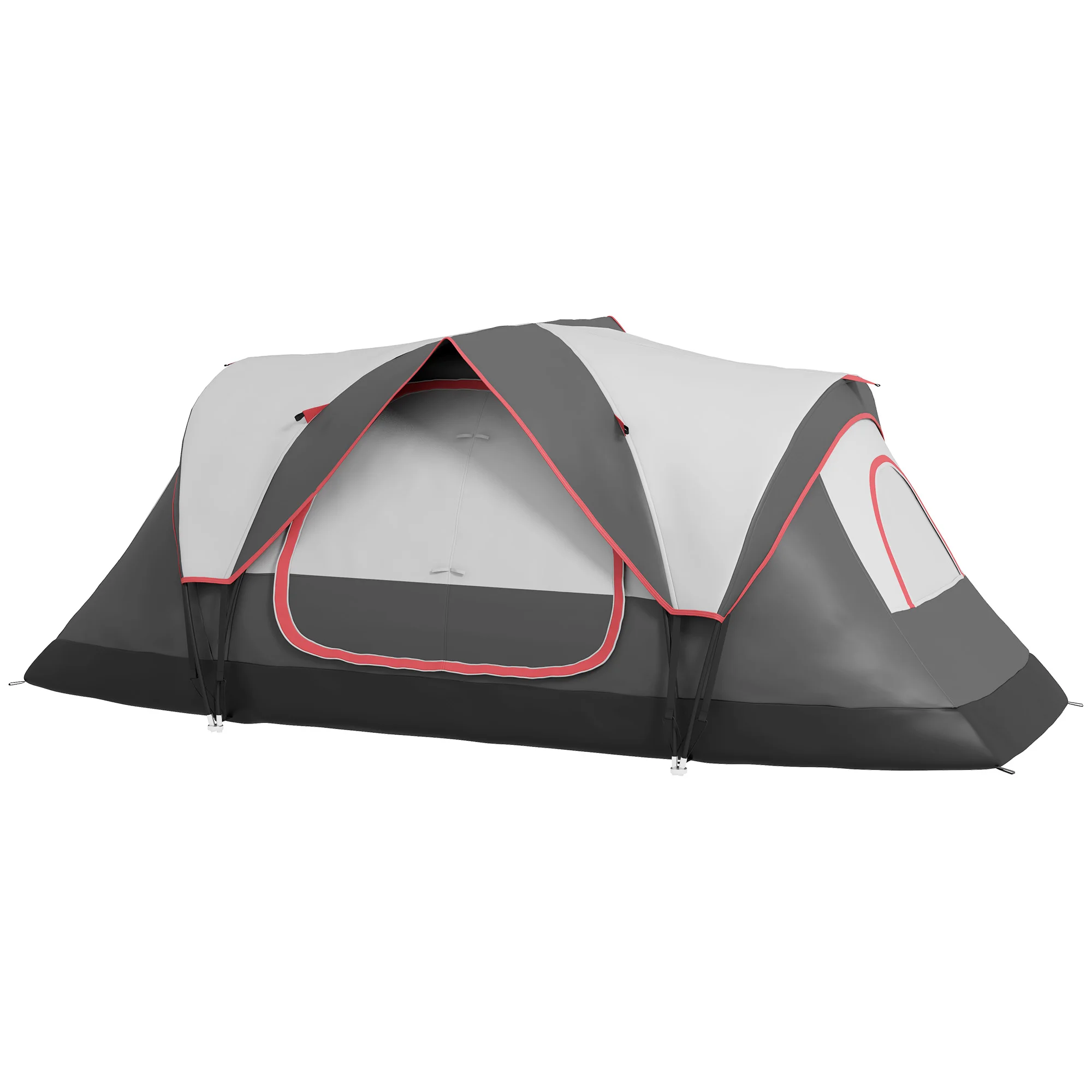 Kampeertent voor 6-8 personen met 2000 mm beschermende regenhoes en draagtas voor vissen, wandelen, festivals, grijs