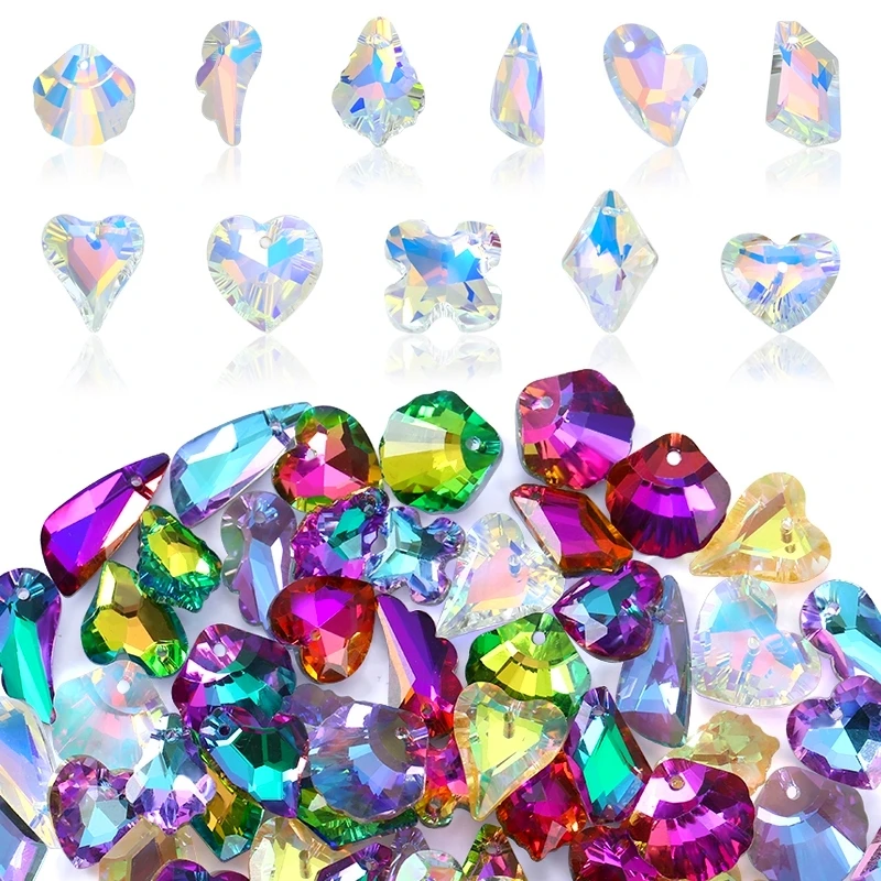 12Pcs Austria Crystal Pendant Loose Rhinestone Beads Charms Glass Jewelry Gems Stones for DIY Necklace Jewelry Making 11Styles