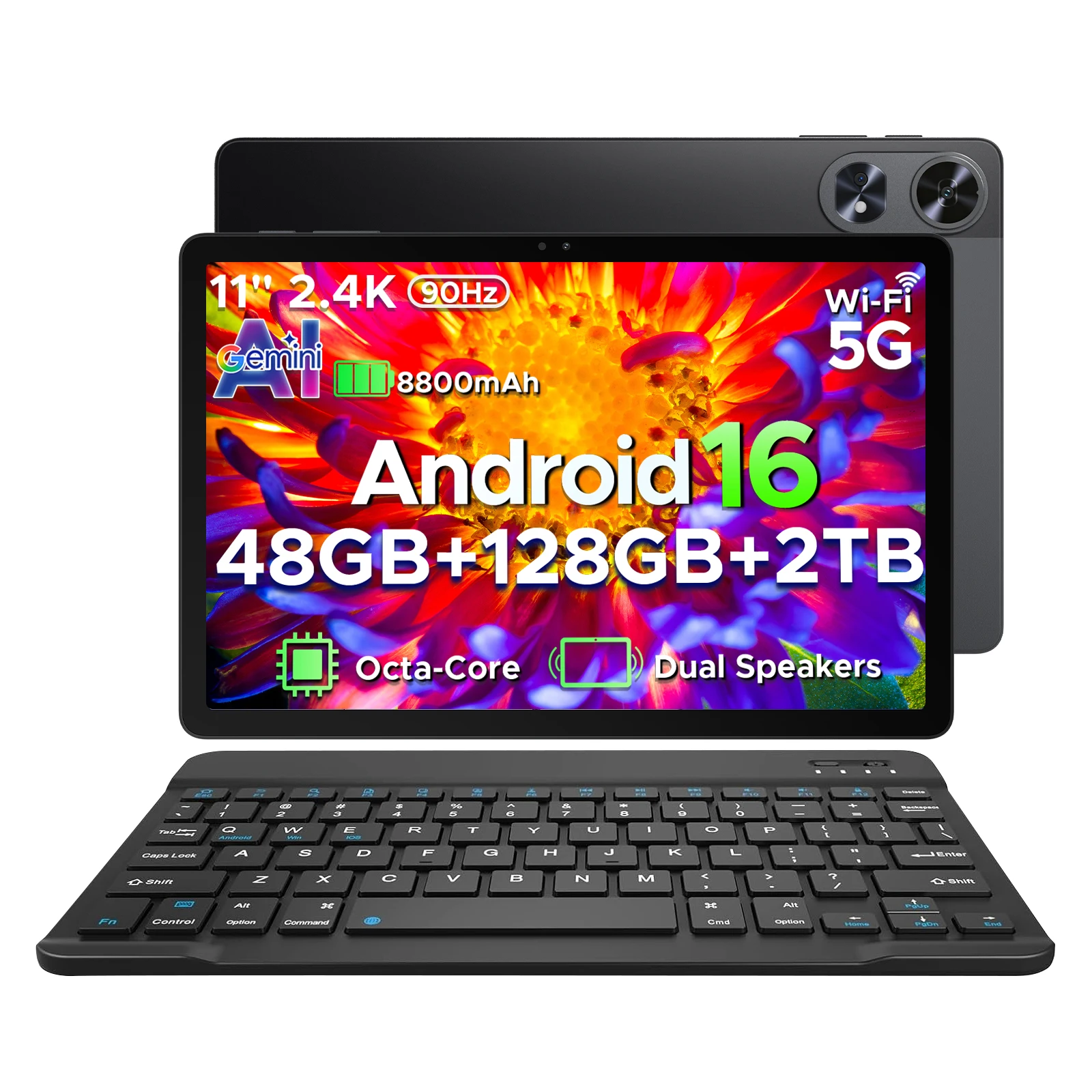 Aorlym P11 Pro Tablet 11 inch Android 16 2 in 1 PC 11" FHD+ Gemini AI 8800mAh Battery 48GB (8+40) +128GB Widevine L1 Tablet PC