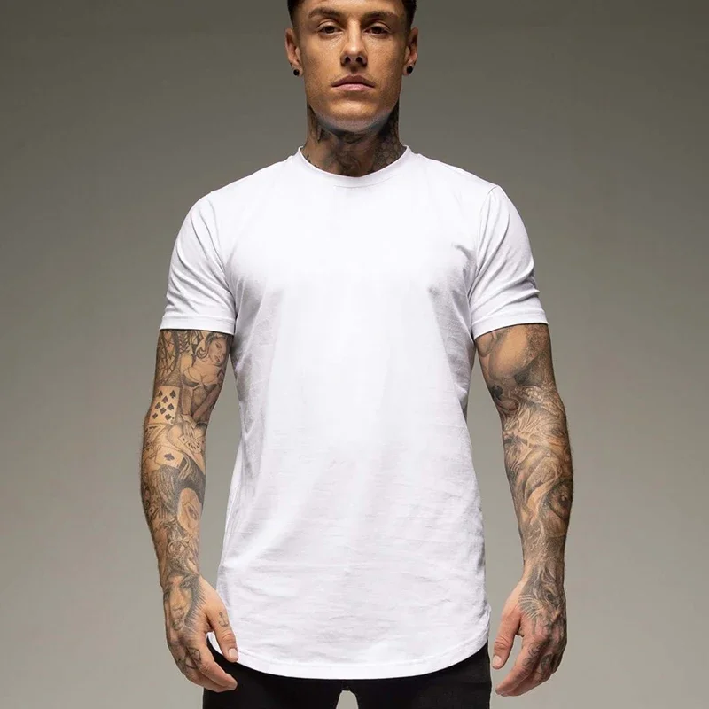 Zwykły letni trening koszulka na siłownię męska bawełniana koszulka z krótkim rękawem koszulka casual topy O-neck Streetwear moda odzież sportowa — zdjęcie 2