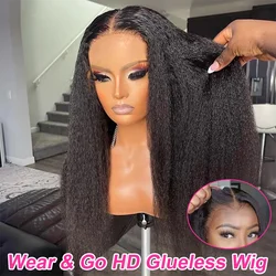 Peluca sin pegamento recta rizada 250% lista para usar y ir 13x6 Hd Yaki pelucas de cabello humano con frente de encaje recto para mujeres 30 36 pulgadas