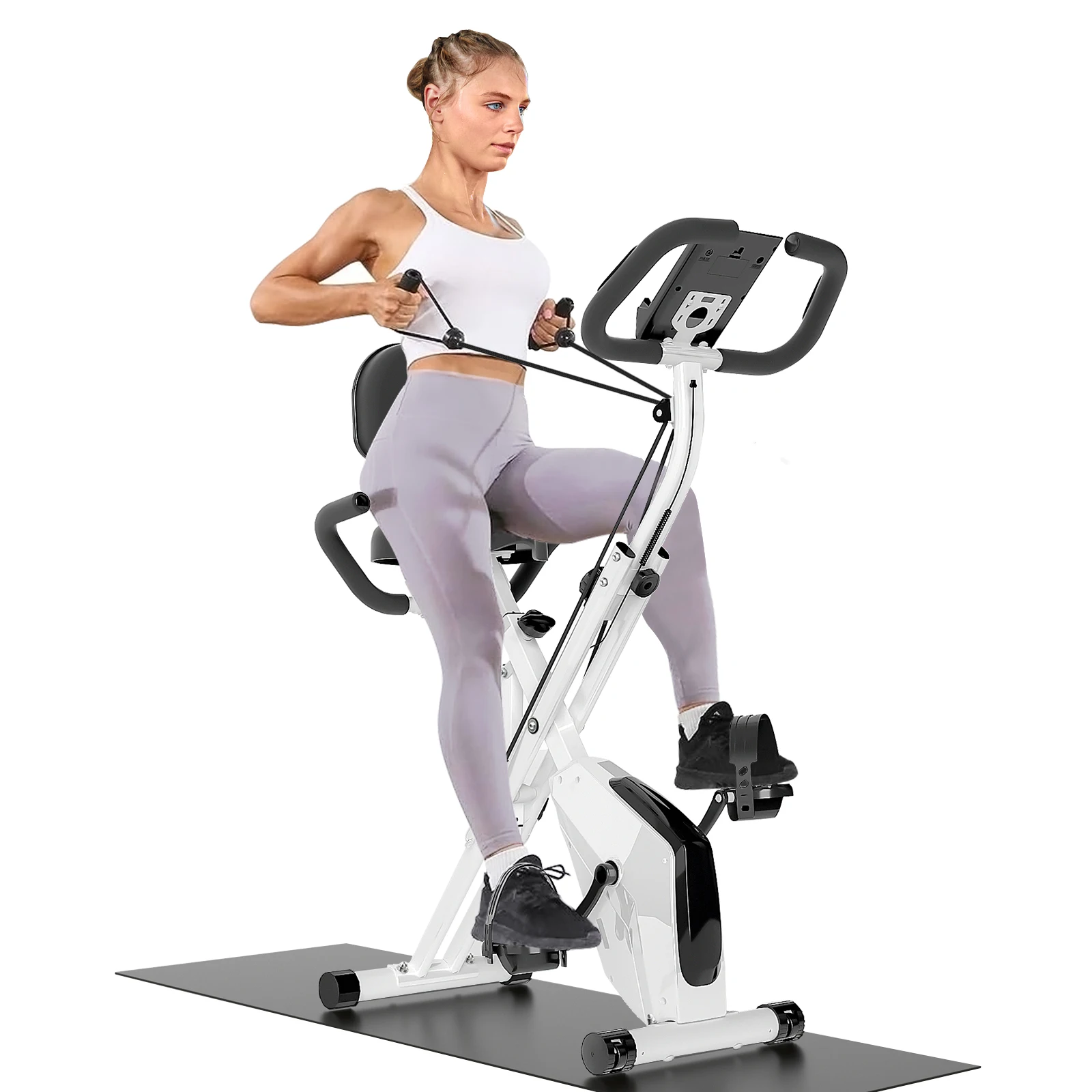 Foldable Exercise Bike 8 Resistance Exercise Bike With Heart Rate Sensors Fitness Bike LCD Stationary Fitness Bicycle for Indoor