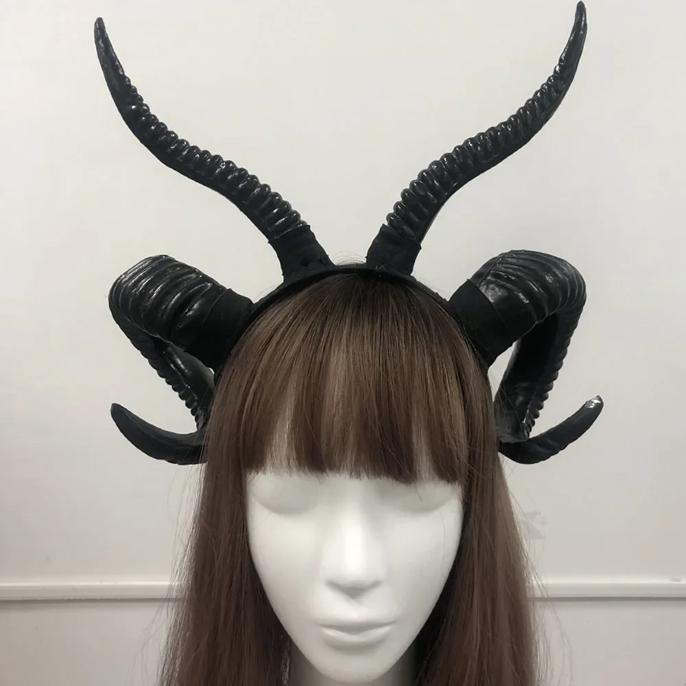 Frauen schwarze Dämon Hörner Kopf bedeckung Cosplay Tier Antilope Schaf Ochse Kopf bedeckung