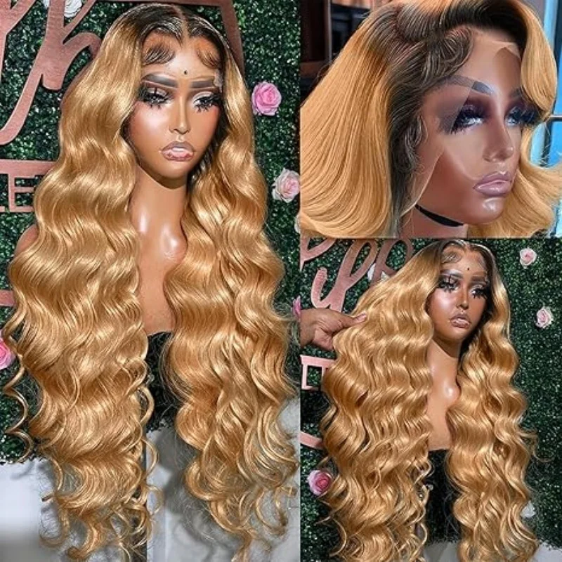 1B/27 Ombre Color Body Wave Wigs 13x4 HD Lace Frontal Wigs Human Hair 4x4 HD Lace Closure Preplucked 30 Inch HD Lace Front Wig