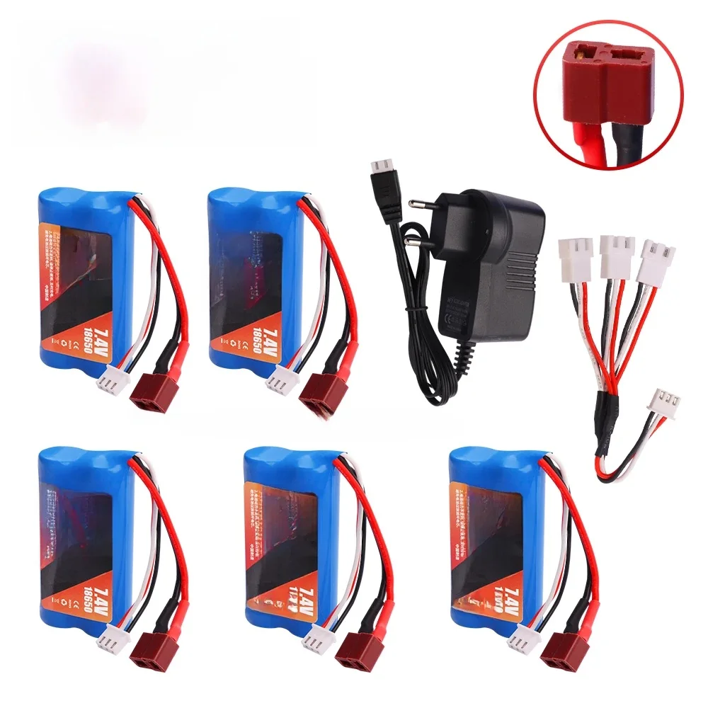Upgrade 7.4 V 18650 6800 MAH Batterij voor Wltoys 10428/12428/12423/Q46 RC Auto Onderdelen met lader 7.4 V T plug voor Power auto - afbeelding 2