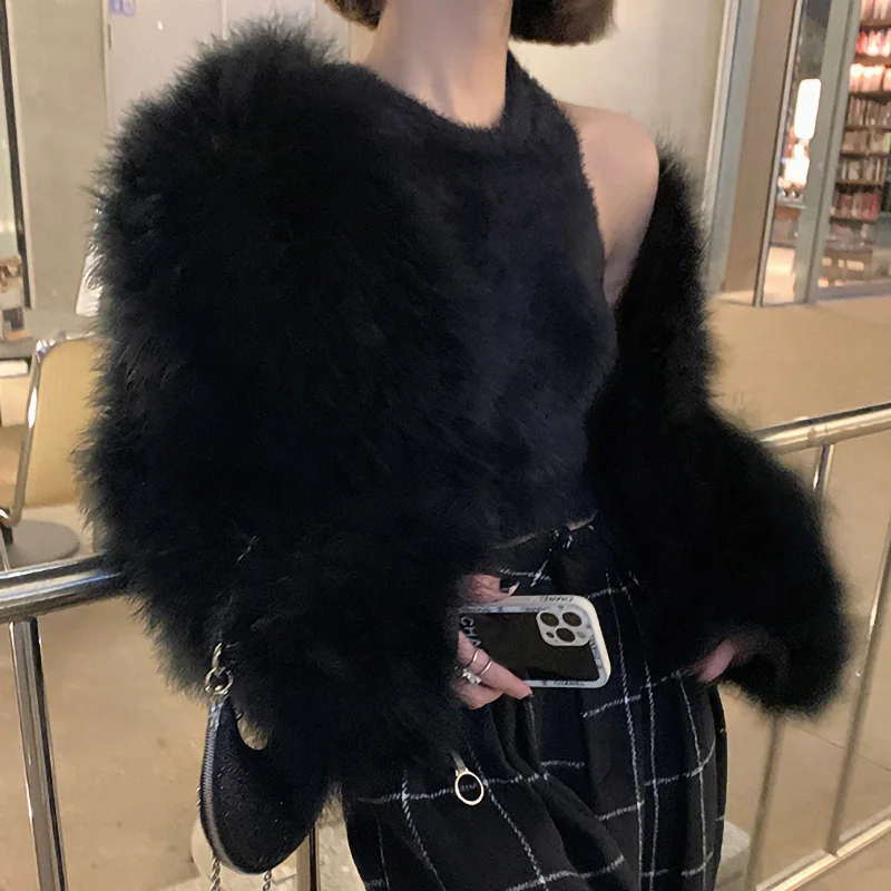 Ostrich Feather Coat for Women, 100% Natural Fur Coats, V Neck, Long Sleeve, Ladies Nightclub, Turkey Jackets, Winter Fashion