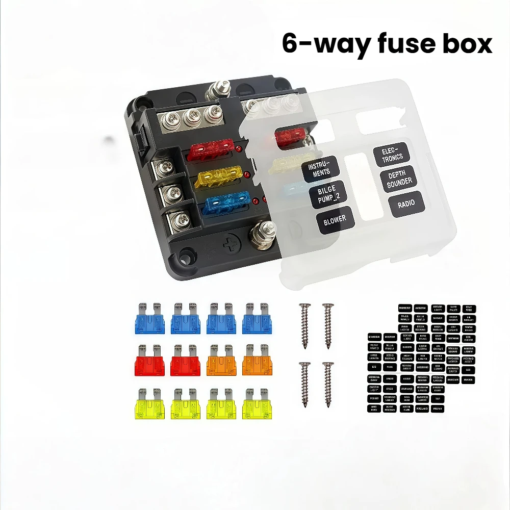 

Universal Automotive 6/12-Channel Blade Fuse Box 6/8/10-Channel Terminal Block 12V/24V Fuse Holder Marine/Automotive Fuses