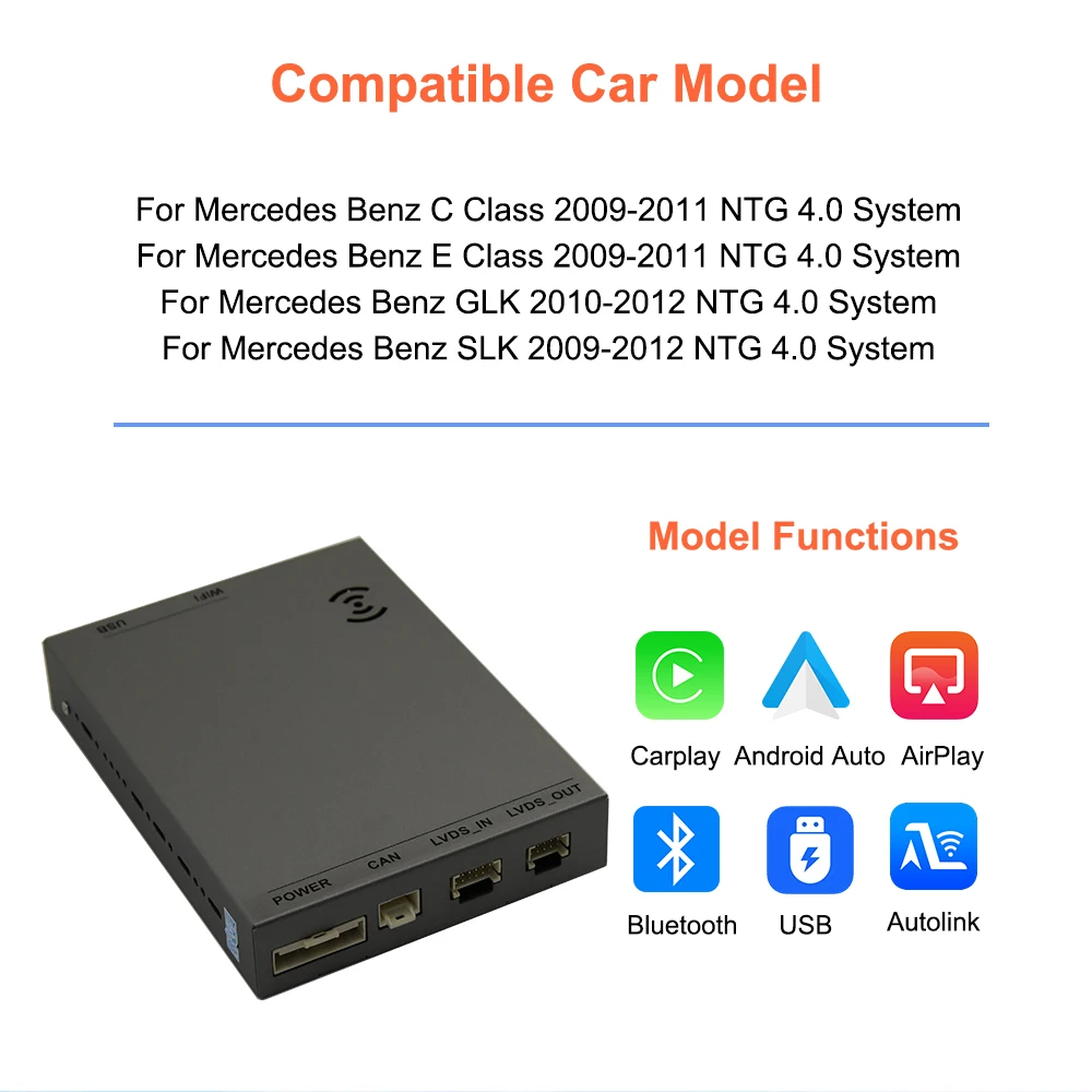 Draadloze CarPlay Android Auto Decoder voor Mercedes Benz A B C E Klasse GLA CLA GLC GLK W176 W204 W205 W246 W212 NTG4.5/4.7 NTG5.0 - afbeelding 1