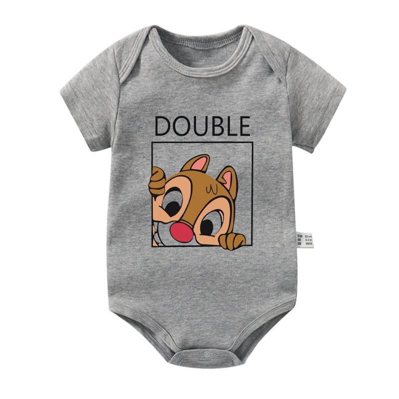 Funny Chip and Dale Disney Baby Bodysuits Cotton Short Sleeve Double and Trouble Twins Rompers Infant Boys Girls Ropa Clothes