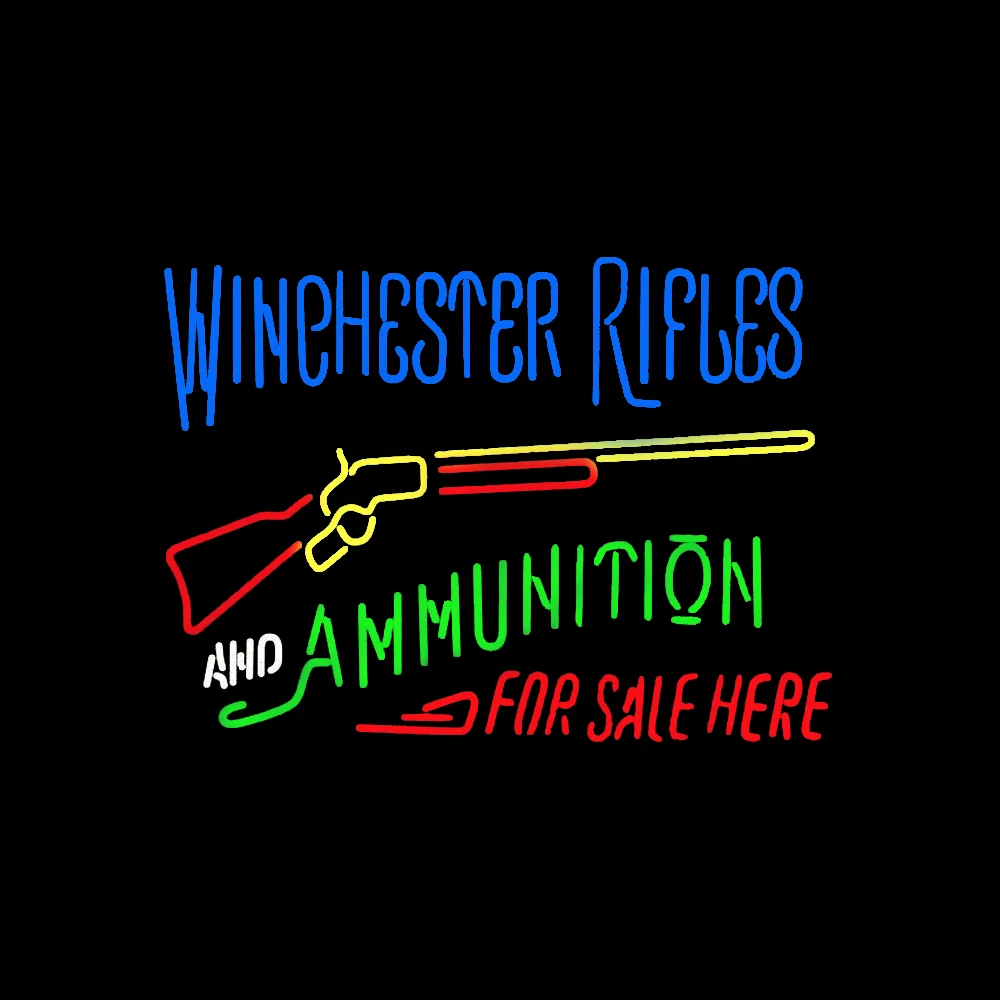 Winchesters Rifles & Ammunition For Sale Here Neon Sign Light Custom Handmade Real Glass Tube Store Advertise Room Decor Display