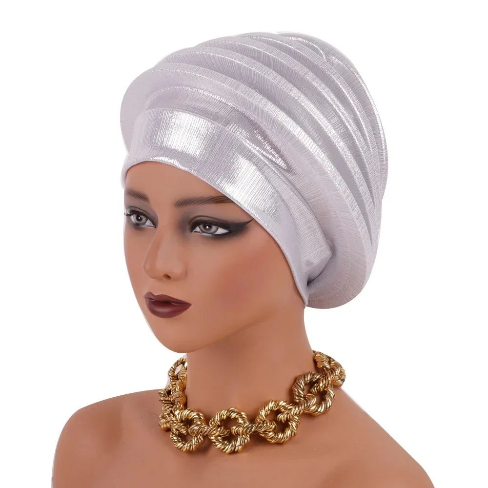 Elegancki spiralny beret dla kobiet 2024, afrykańskie chusty na głowę, damskie berety, turban, nigeryjskie nakrycie głowy, Gele na wesele. — zdjęcie 2
