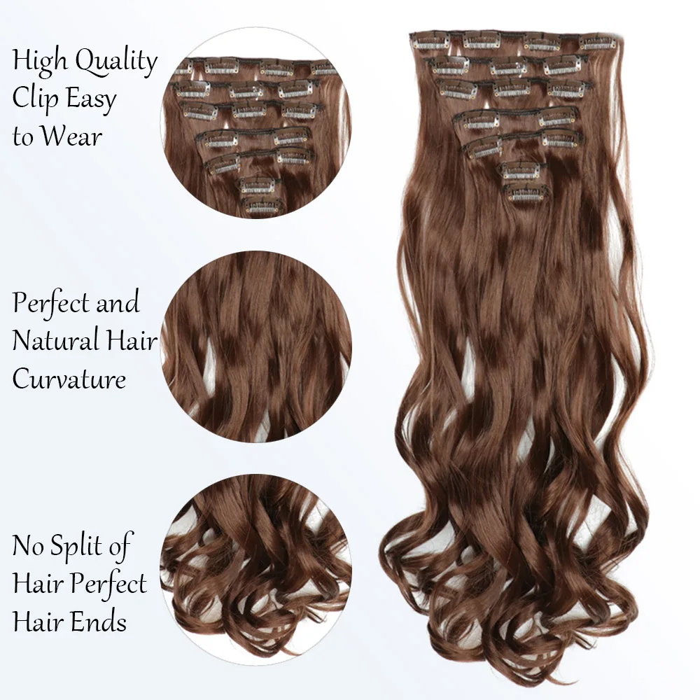 Synthetic Fiber 16 Clips-in Hair Extensions 7pcs/set 22inch Long Curly body Wavy Hairpiece for women daily party wigs Extensions