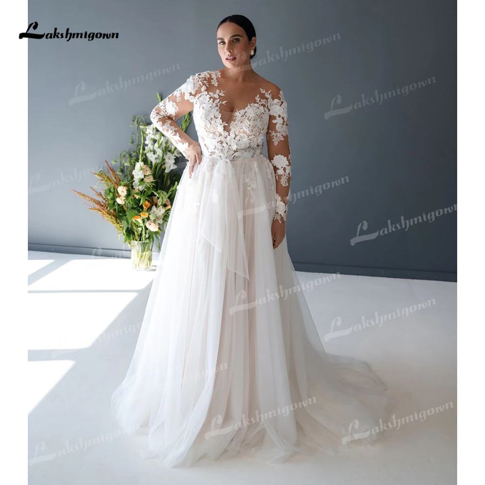 

Elegant V Neck Long Sleeve Lace Top Plus Size A Line Wedding Dress 2025 Customized For Women Bridal Gowns vestidos de novia robe