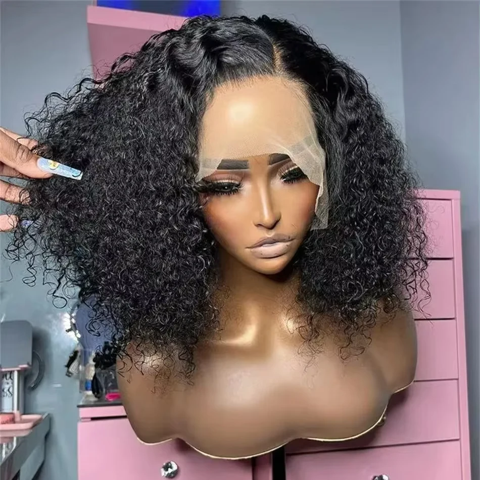 Onda de água brasileira Bob peruca, fechamento frontal transparente do laço, cabelo humano remy, onda profunda, 13x4, 180%