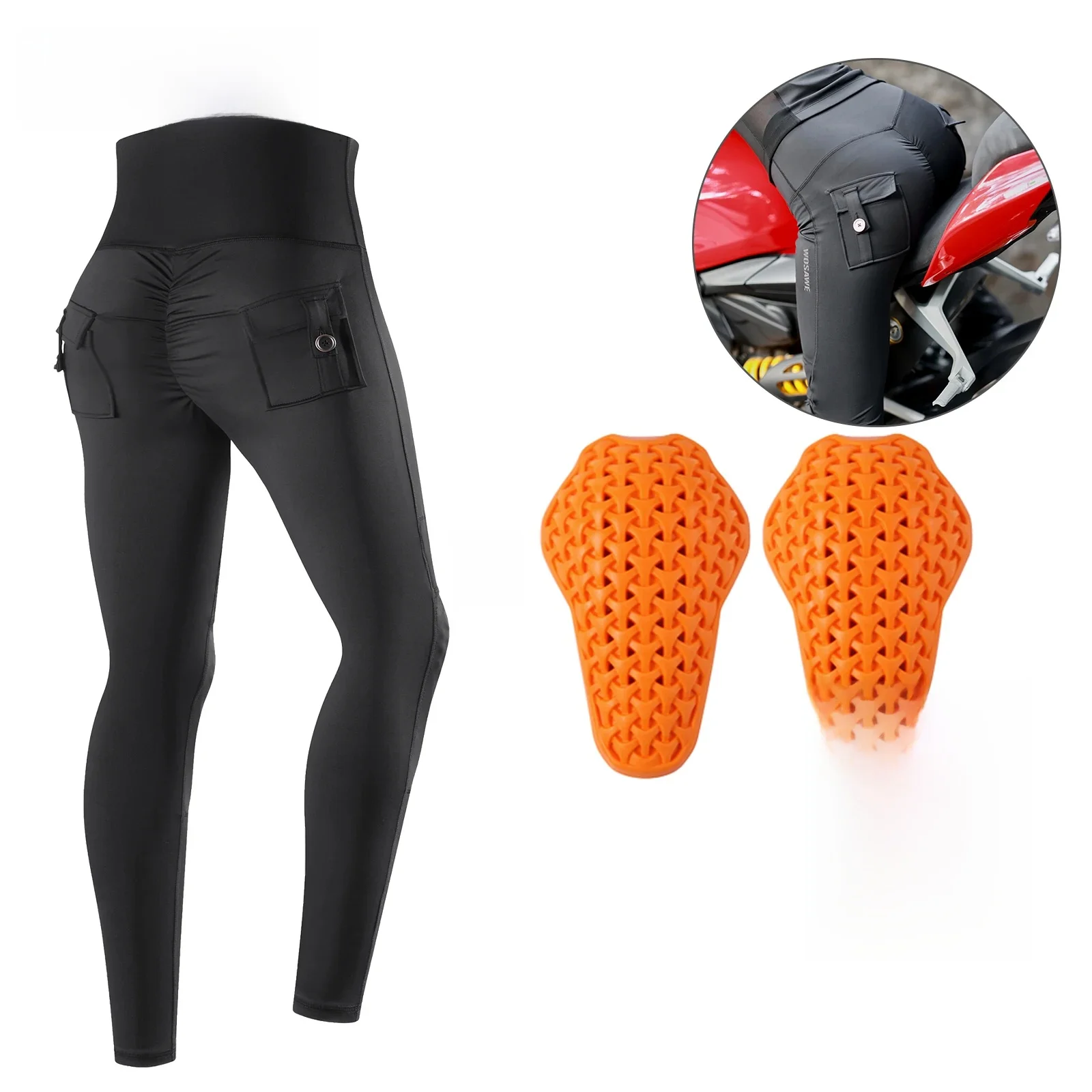 AliExpress WOSAWE Women's High Elastic Motorcycle Pants with Soft Knee Pads, Hip-Shaping Design, Beathable Quick Dry for Riding Cycling