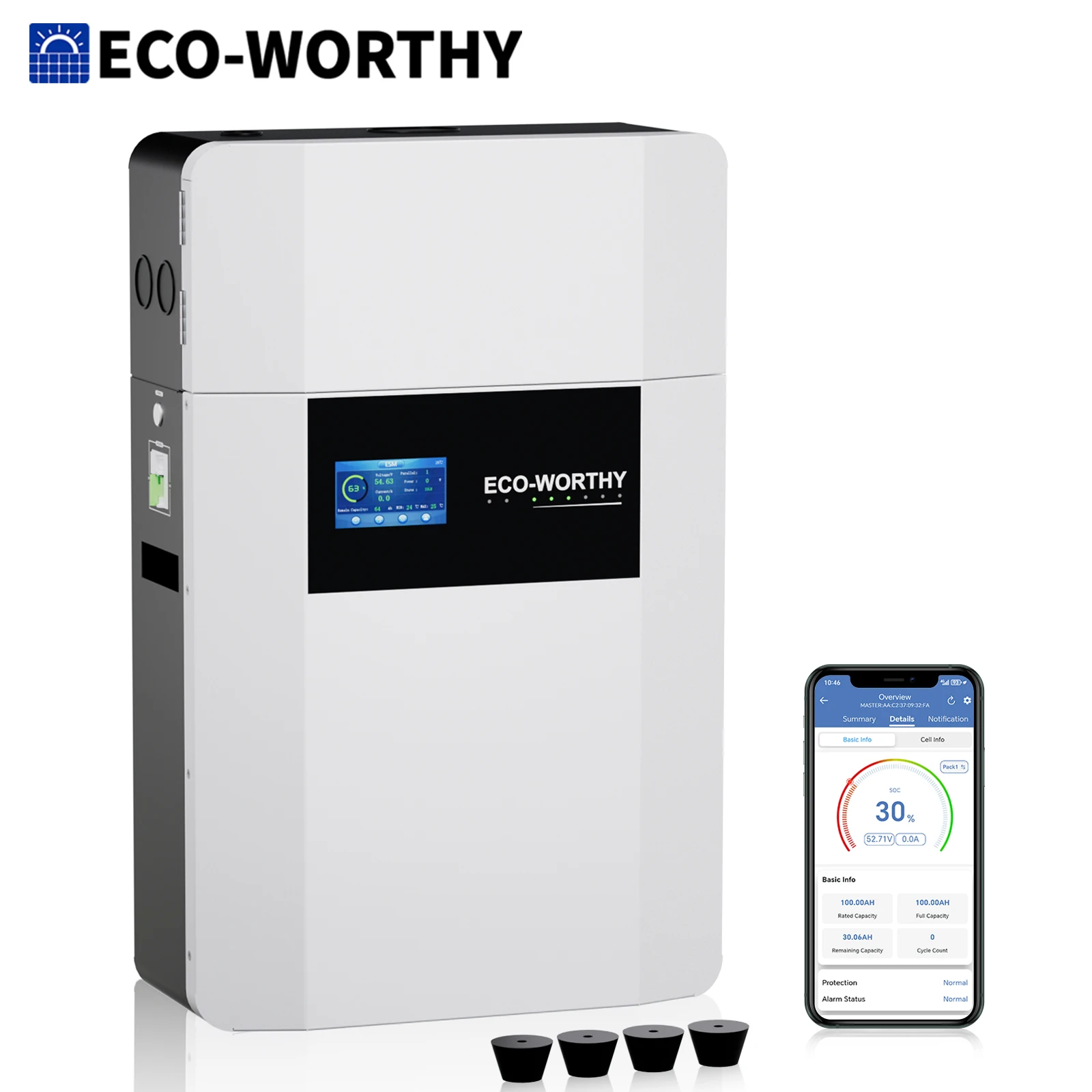 Eco-Worthy ECO-WORTHY 48V 100Ah Wall-Mounted Lithium Battery LiFePO4 Bluetooth with Free Conduit Box portable power station