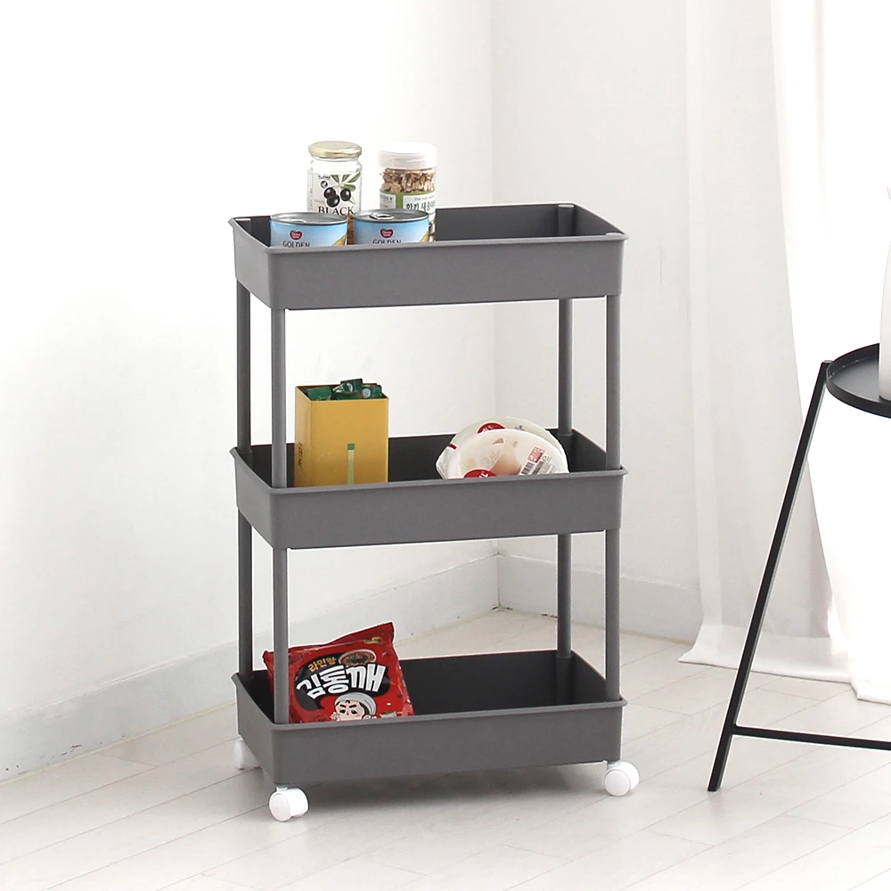 Oliving Simple Movable Storage Shelf Trolley Multifunctional Cart with 3-Step Wheels