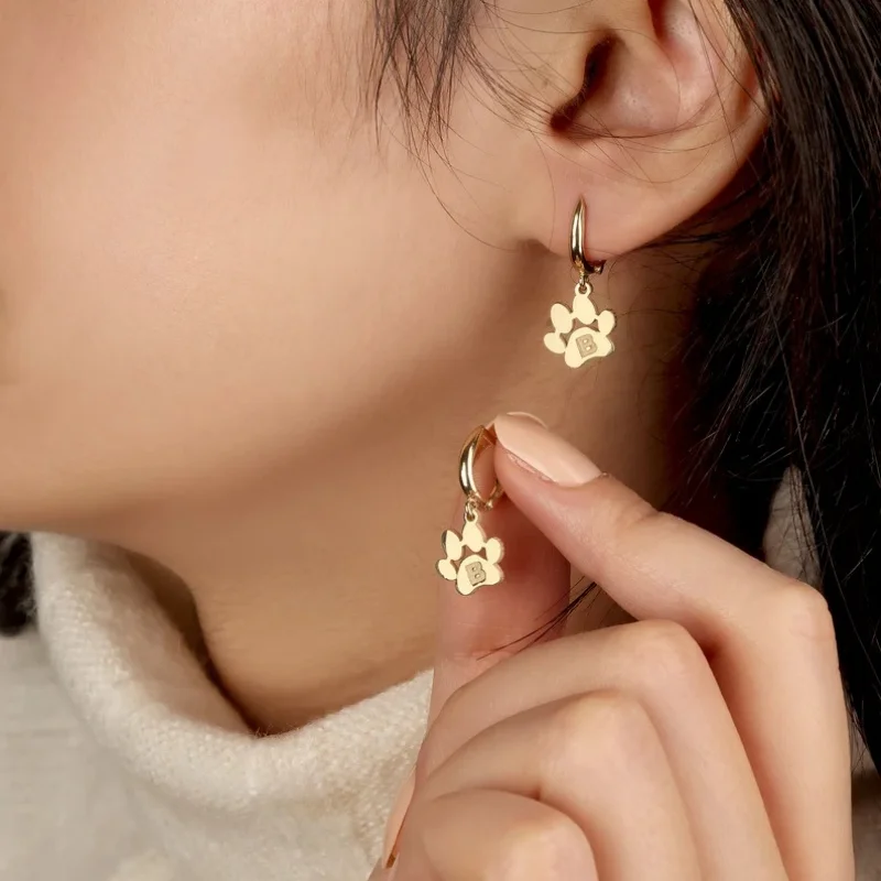 

Paw Print Name Earrings Personalized Paw Earrings Dangle Letter Earrings Pet Memorial Gift boucle d'oreilles acier inoxydable