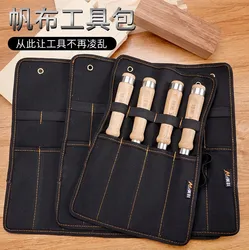 Chisel Carrying Case Canvas Pocket Tool Roll Holder Wrench Pouch 4 Pockets Organizer For Knife Hammers Gouges Carpenter