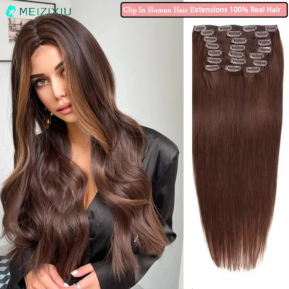 

24 Inch 10Pcs/Lot 160g Clip Hair Extension In Human Hair Extension Add Hair Double Weft Clip-On for Women Real Hair 160g Hair