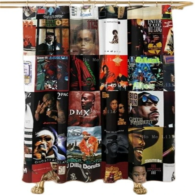 Vintage Nostalgic Art Service Garage Funk Style Highway Logo Burnt Sienna Hip Hop History Music Collage Fabric Shower Curtain