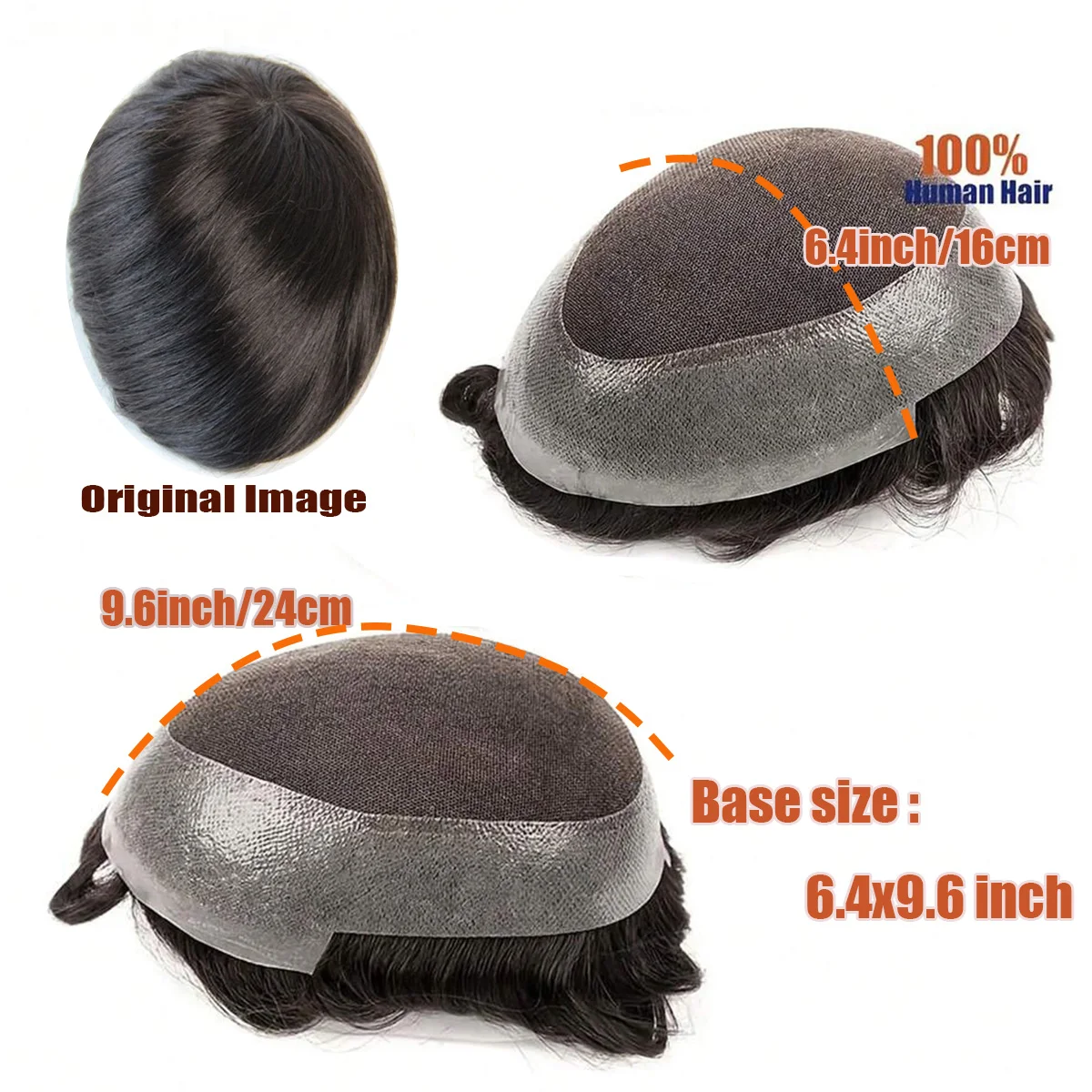 ทูพีผมแท้สำหรับผู้ชาย แบบลูกไม้ฝรั่งเศสตรงกลาง ผิวโพลีรอบด้าน สำหรับเปลี่ยนผม ระบายอากาศได้ดี ทนทาน