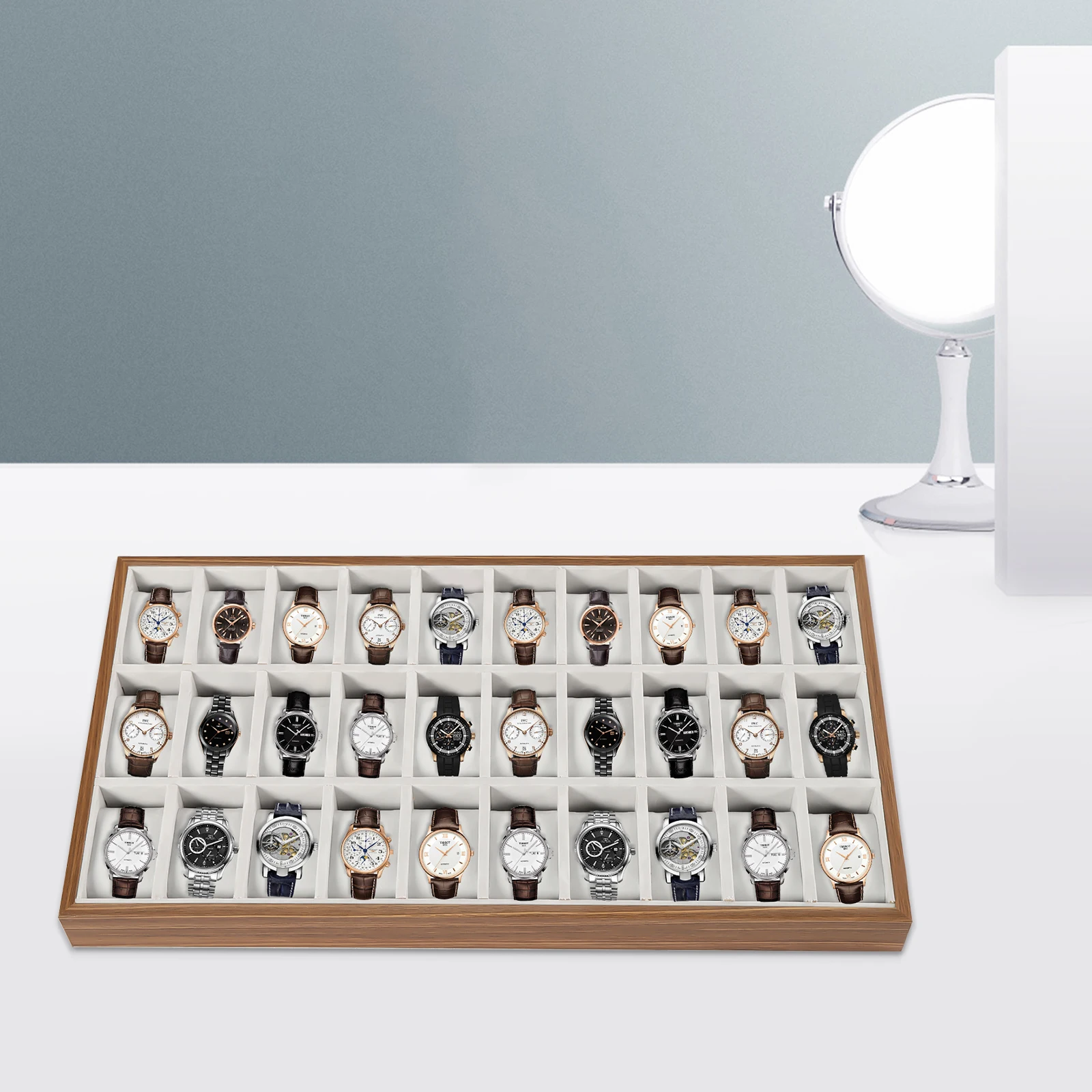 30-слотовый деревянный ящик для часов-органайзер со съемными фланелевыми подушками для ювелирных изделий и браслетов, стеклянная верхняя витрина для хранения