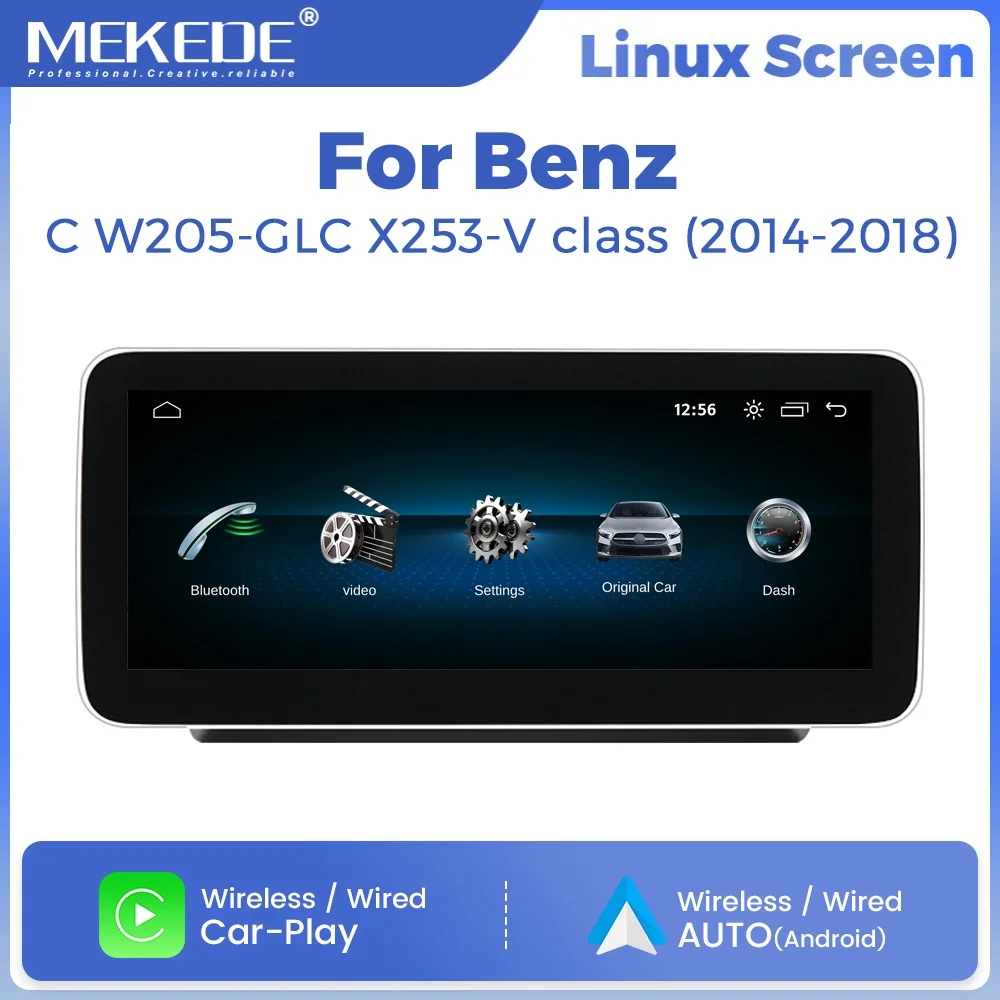 Écran multimédia Linux MEKEDE sans fil CarPlay pour Mercedes-Benz Classe C W205 GLC X253 Classe V W446 Android Auto GPS autoradio