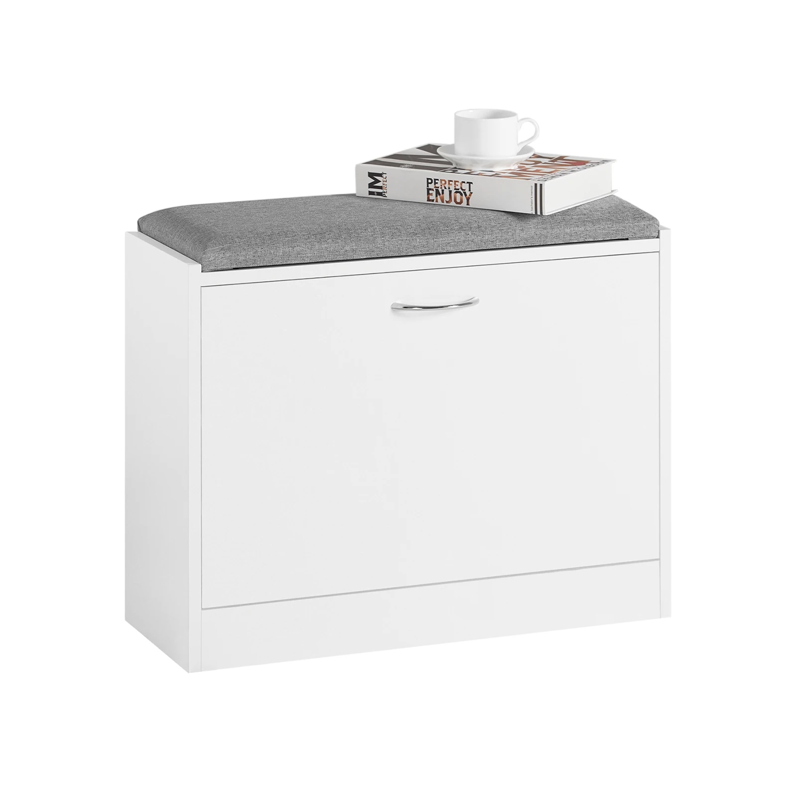 SoBuy Banco de zapatos FSR16-K-W con cojín de asiento, zapatero, camión volquete de zapatos con 1 banco con solapa, banco aprox. 60x47x24cm