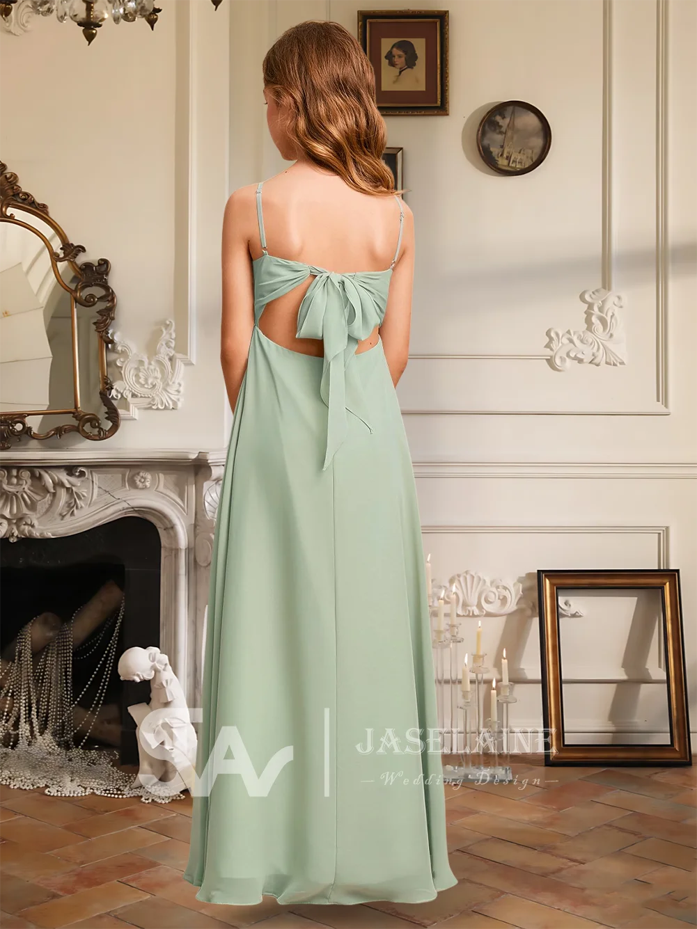 Elegant A-Line Cowl Floor-Length Chiffon Junior Bridesmaid Dress Ivory Flower Girl Dress Girls Party Wedding Formal Occasion